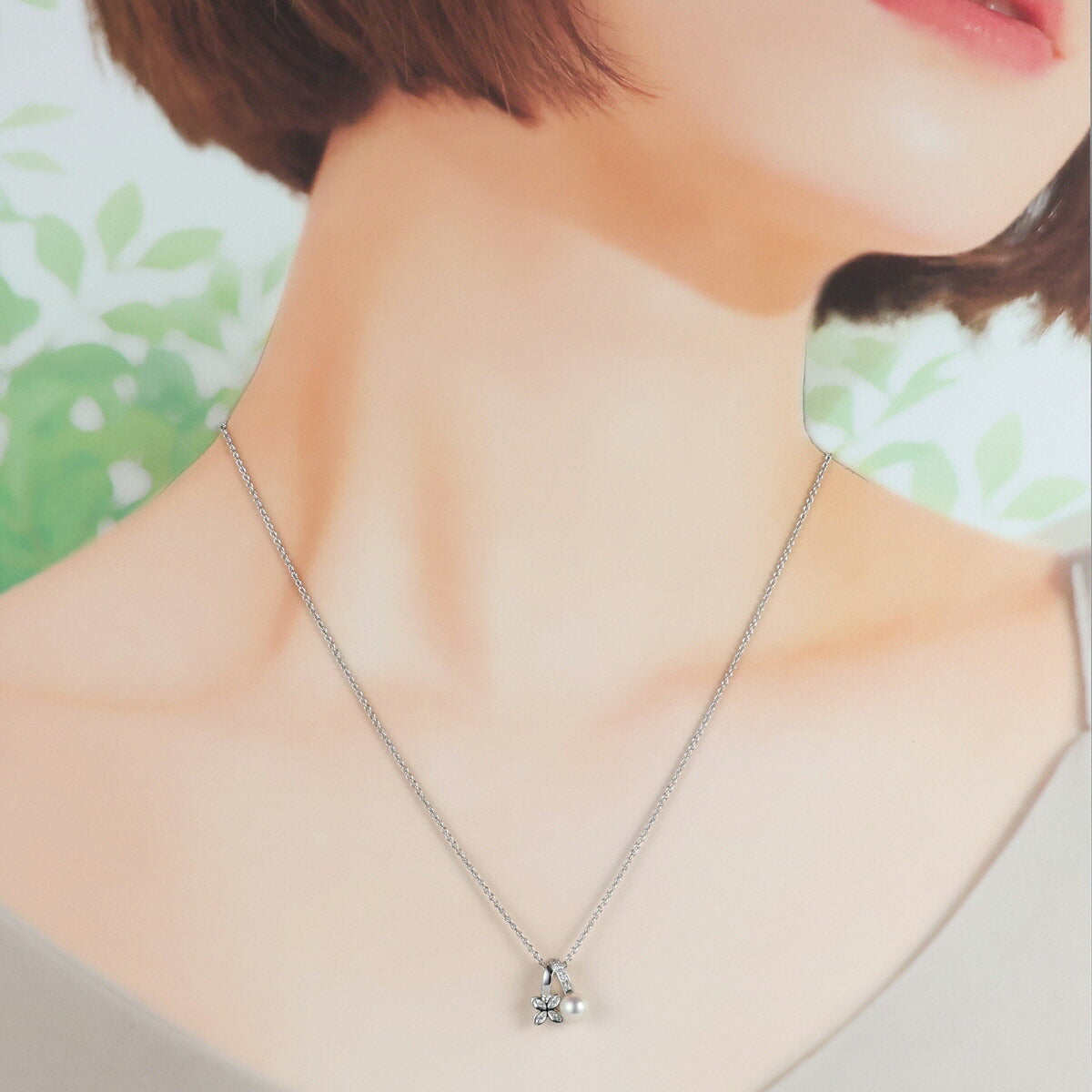 ミキモト パール 5.8mm ダイヤモンド デザイン ネックレス K18WG I9484