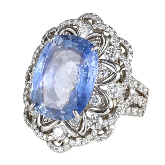 非加熱 サファイア 11.59ct ダイヤモンド 2.34ct リング Pt900 11号 鑑別書付 D1618