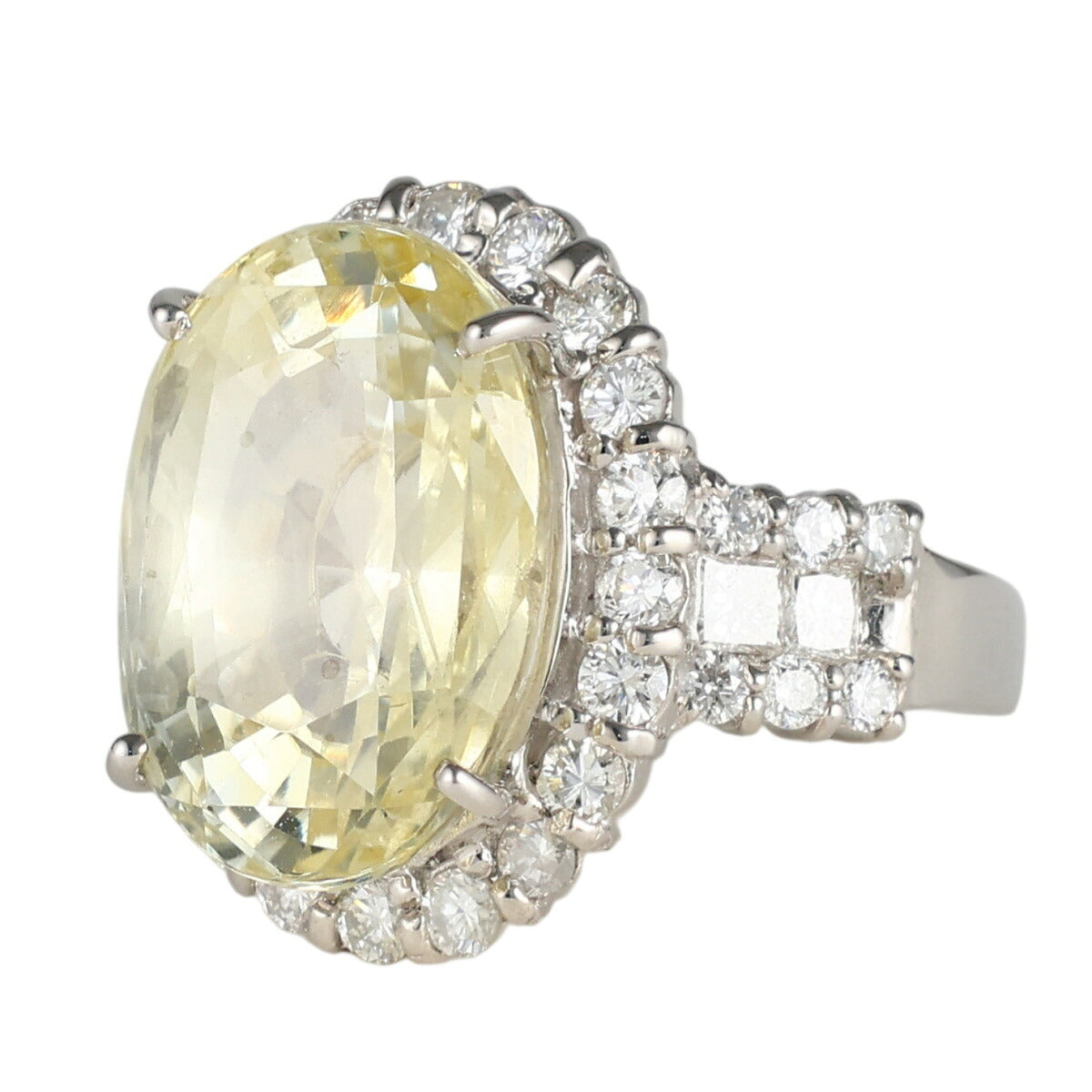 非加熱 イエローサファイア 15.72ct ダイヤモンド 1.31ct リング Pt900 11号 鑑別書付 D1635