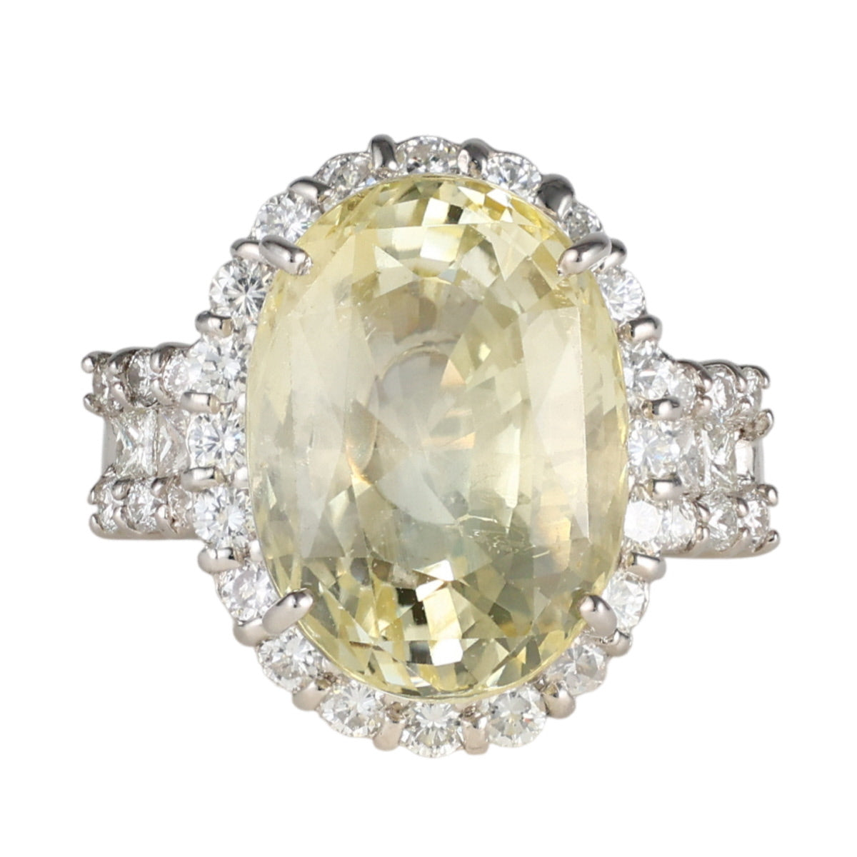 非加熱 イエローサファイア 15.72ct ダイヤモンド 1.31ct リング Pt900 11号 鑑別書付 D1635