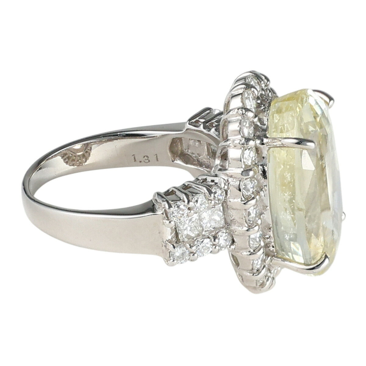 非加熱 イエローサファイア 15.72ct ダイヤモンド 1.31ct リング Pt900 11号 鑑別書付 D1635