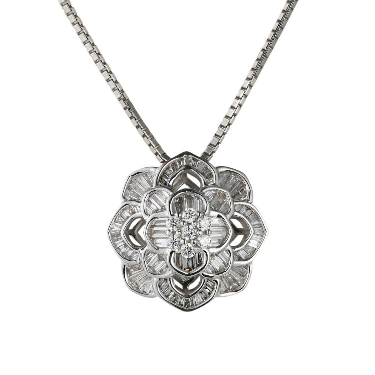 ダイヤモンド 1.00ct フラワーモチーフ ネックレス K18WG D2492
