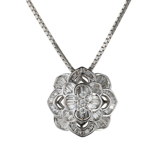 ダイヤモンド 1.00ct フラワーモチーフ ネックレス K18WG D2492