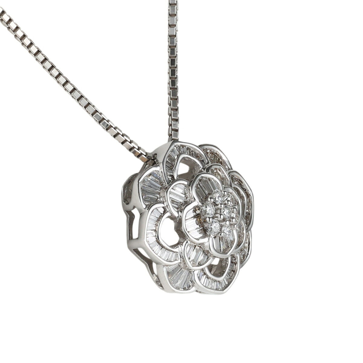 ダイヤモンド 1.00ct フラワーモチーフ ネックレス K18WG D2492
