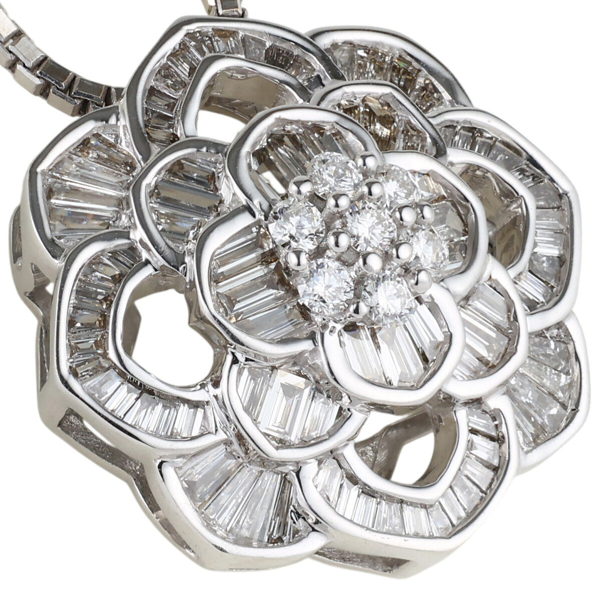 ダイヤモンド 1.00ct フラワーモチーフ ネックレス K18WG D2492