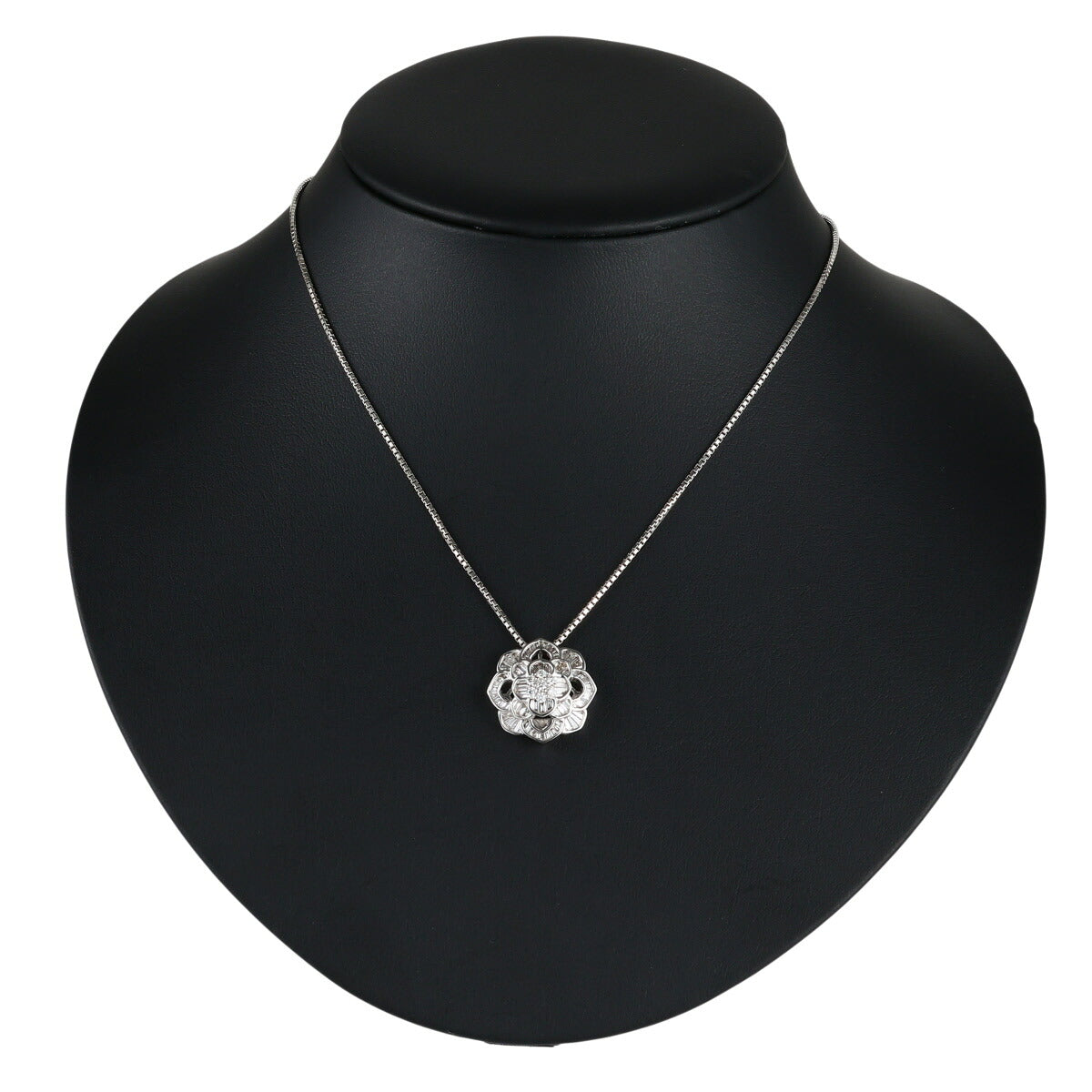 ダイヤモンド 1.00ct フラワーモチーフ ネックレス K18WG D2492