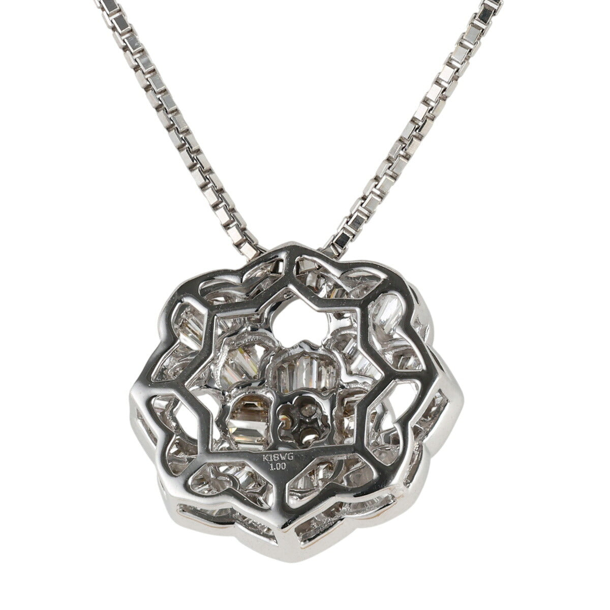 ダイヤモンド 1.00ct フラワーモチーフ ネックレス K18WG D2492