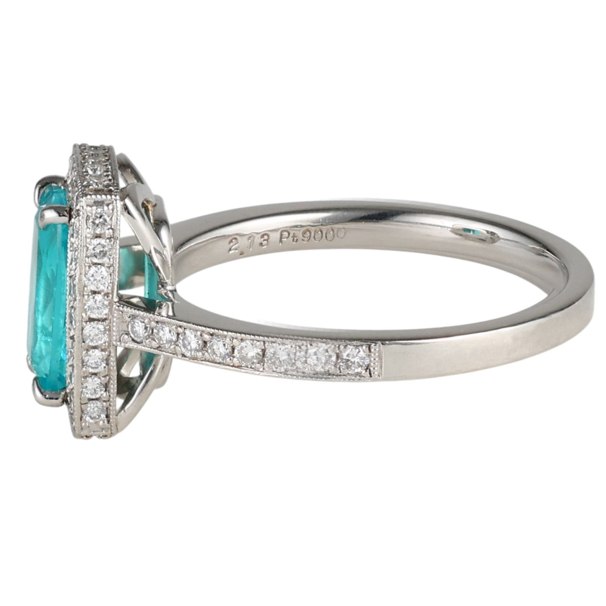 パライバトルマリン 2.13ct ダイヤモンド 0.67ct リング Pt900 20号 鑑別書付 G9303