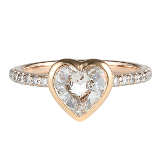 ダイヤモンド 1.01ct 0.28ct ハート リング K18PG 9号 I4281
