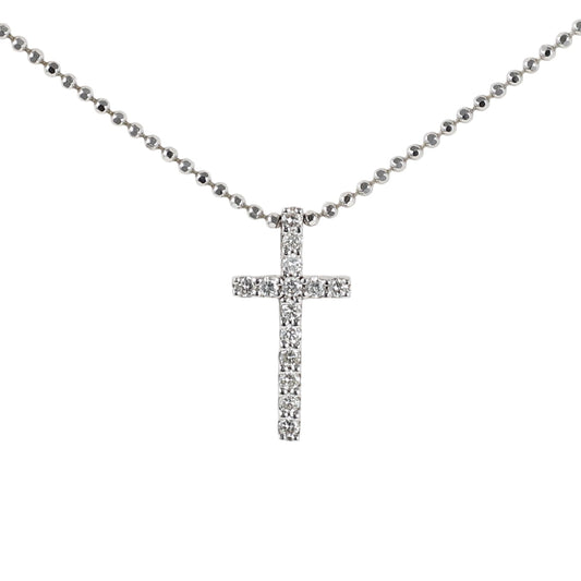 ヴァンドーム青山 ダイヤモンド 0.12ct クロス ネックレス K18WG I5577