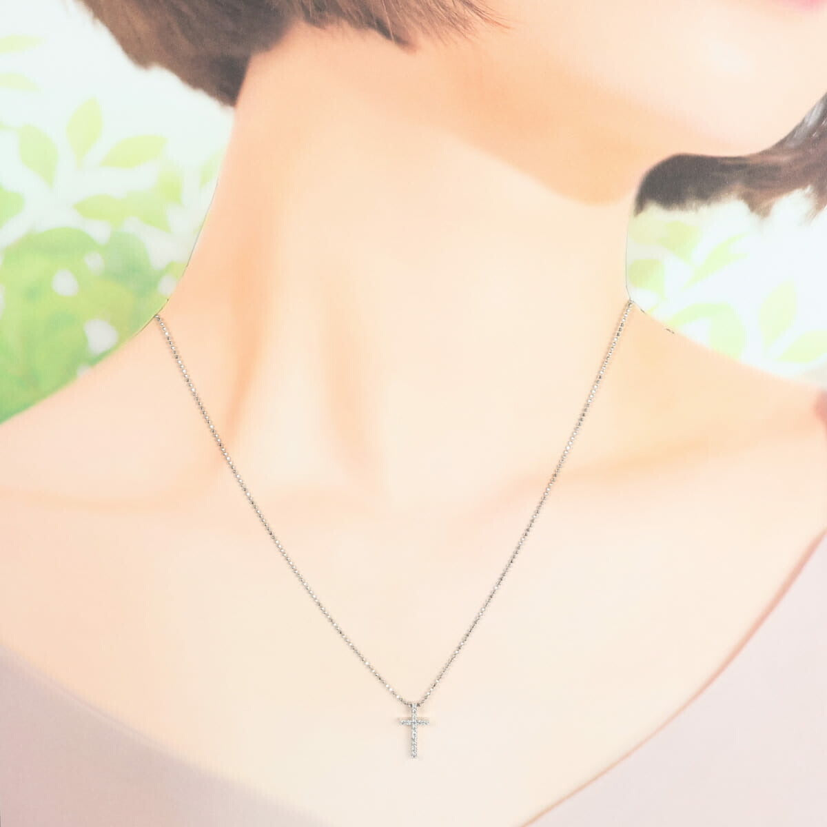 ヴァンドーム青山 ダイヤモンド 0.12ct クロス ネックレス K18WG I5577