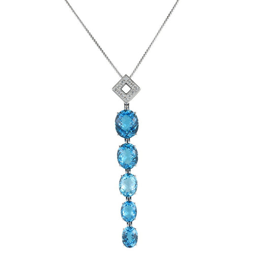 タサキ ブルートパーズ ダイヤモンド 0.12ct ネックレス K18WG I8488