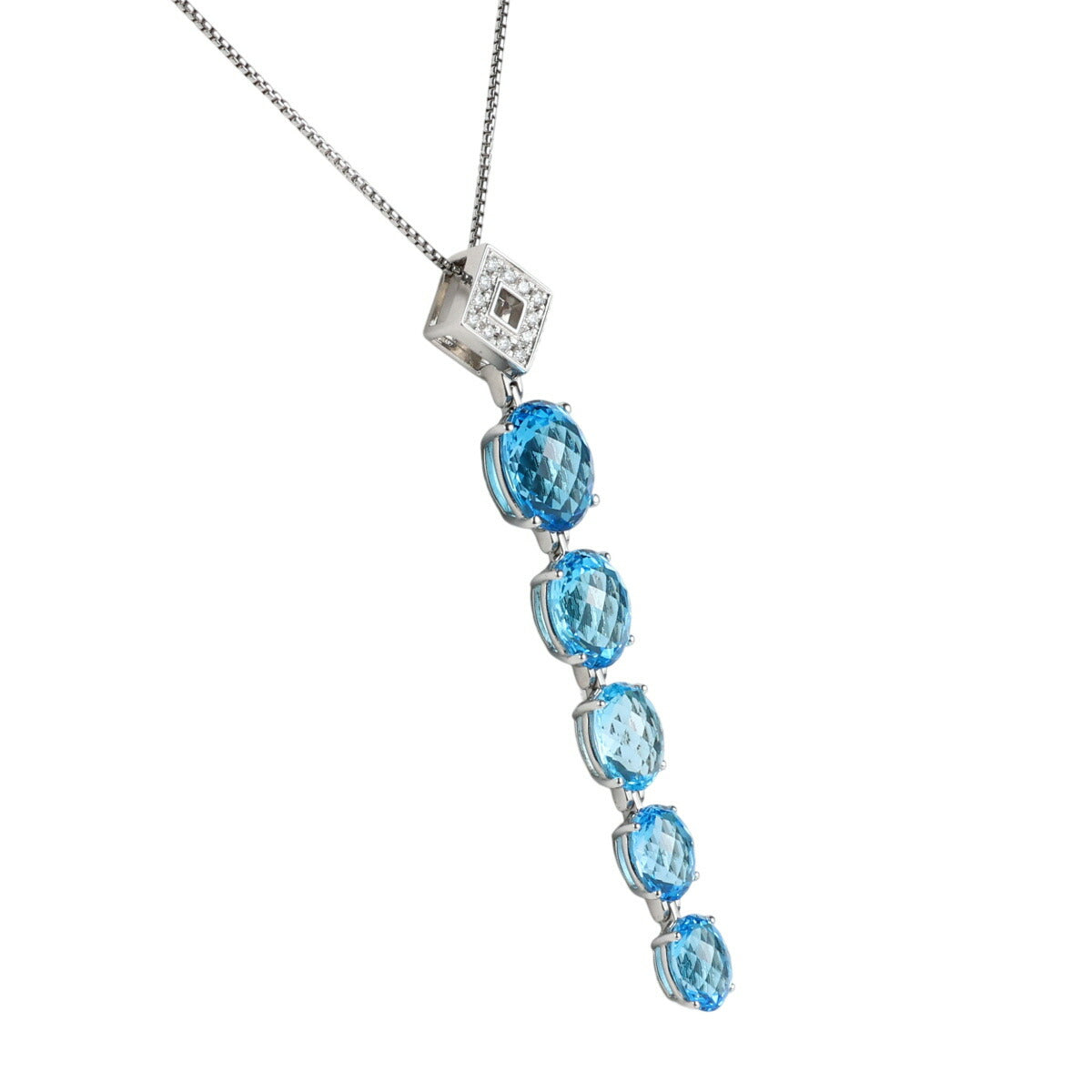 タサキ ブルートパーズ ダイヤモンド 0.12ct ネックレス K18WG I8488