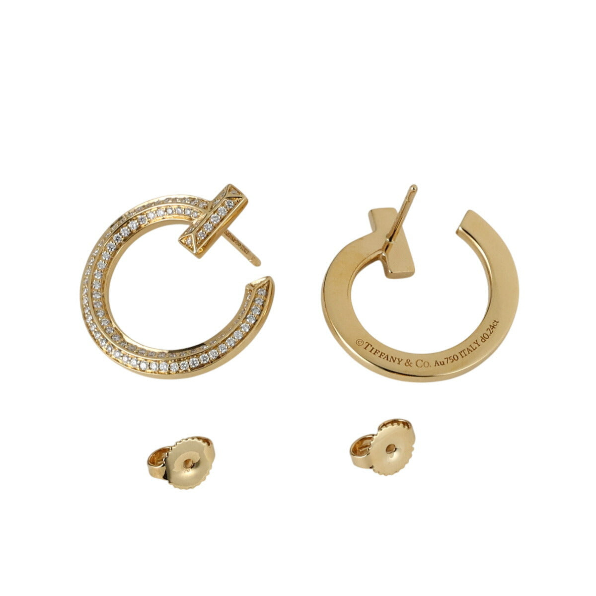 ティファニー ダイヤモンド 0.24ct 0.24ct Tワンオープンフープ ピアス K18YG I9171