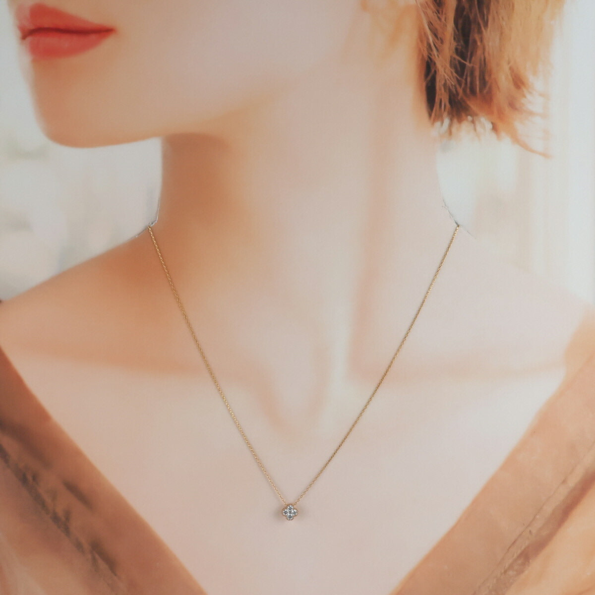 ポンテヴェキオ ダイヤ 0.15ct フラワー ネックレス K18PG I9924