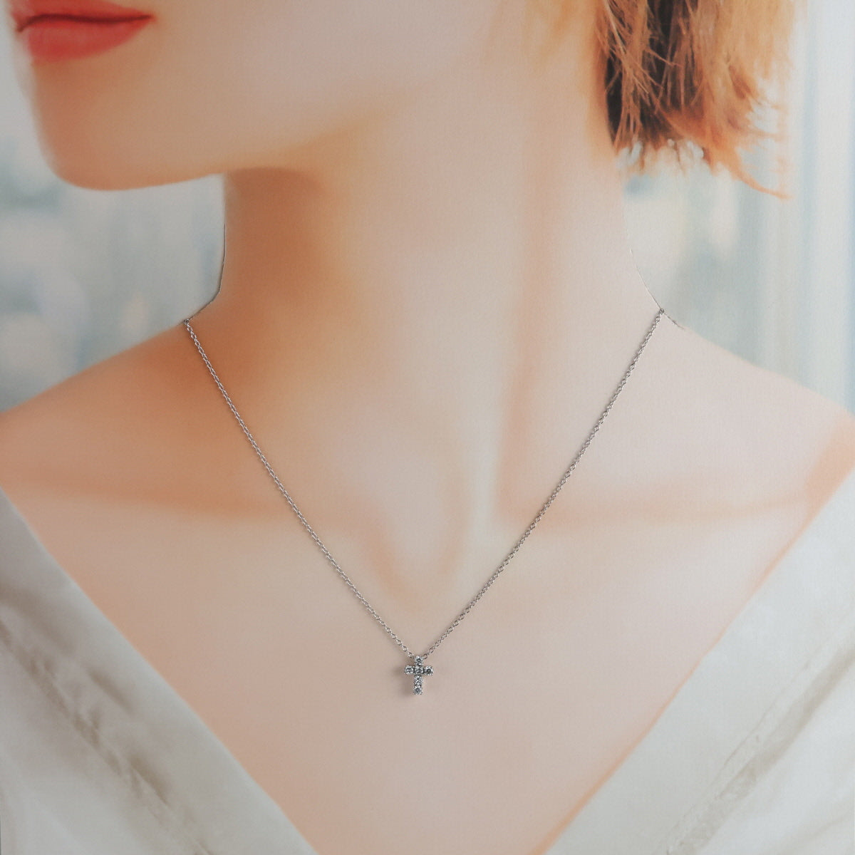 ポンテヴェキオ ダイヤ 0.23ct クロス ネックレス K18WG J0494