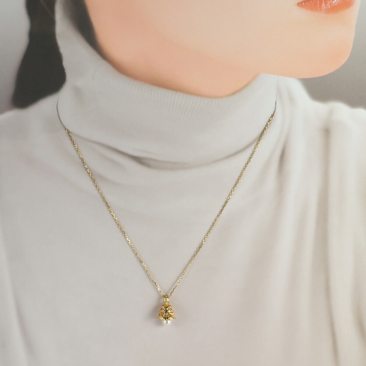 ミキモト パール ベルモチーフ ネックレス K18YG J0509