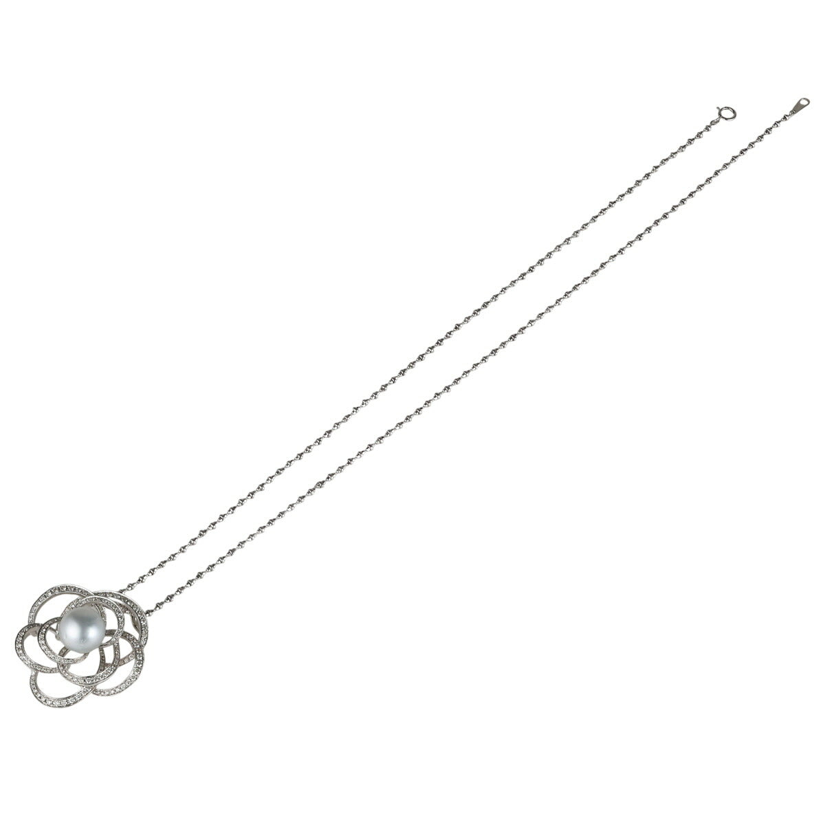 パール 10.9mm ダイヤモンド 1.06ct フラワーデザイン ネックレス K18WG J0663