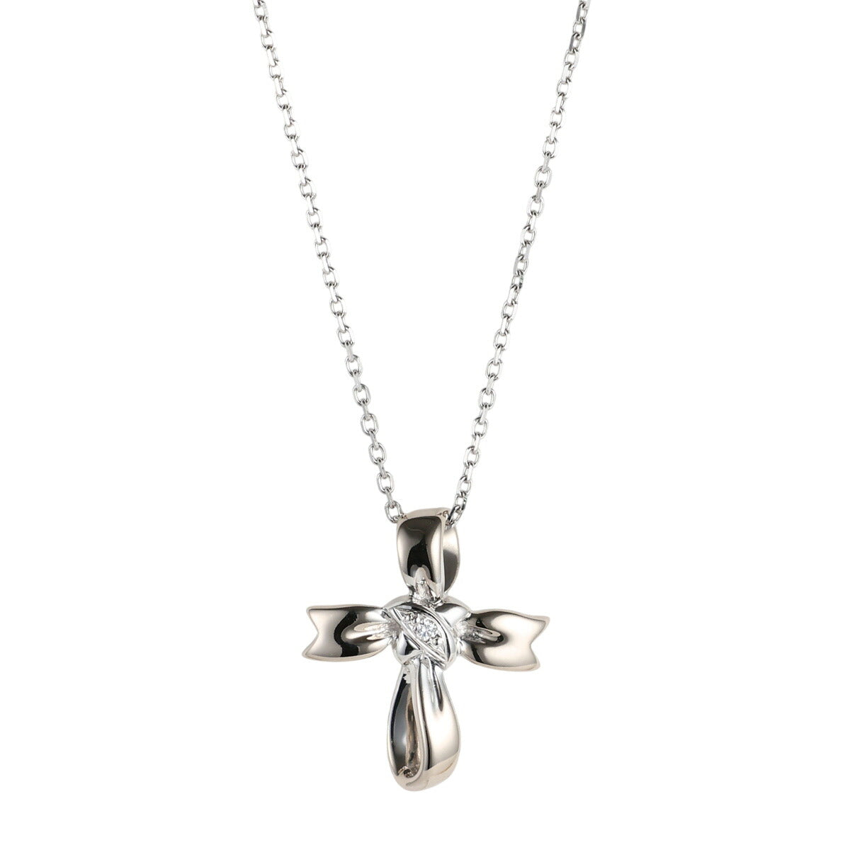 ミキモト ダイヤモンド 0.01ct クロスデザイン ネックレス K18WG J0886