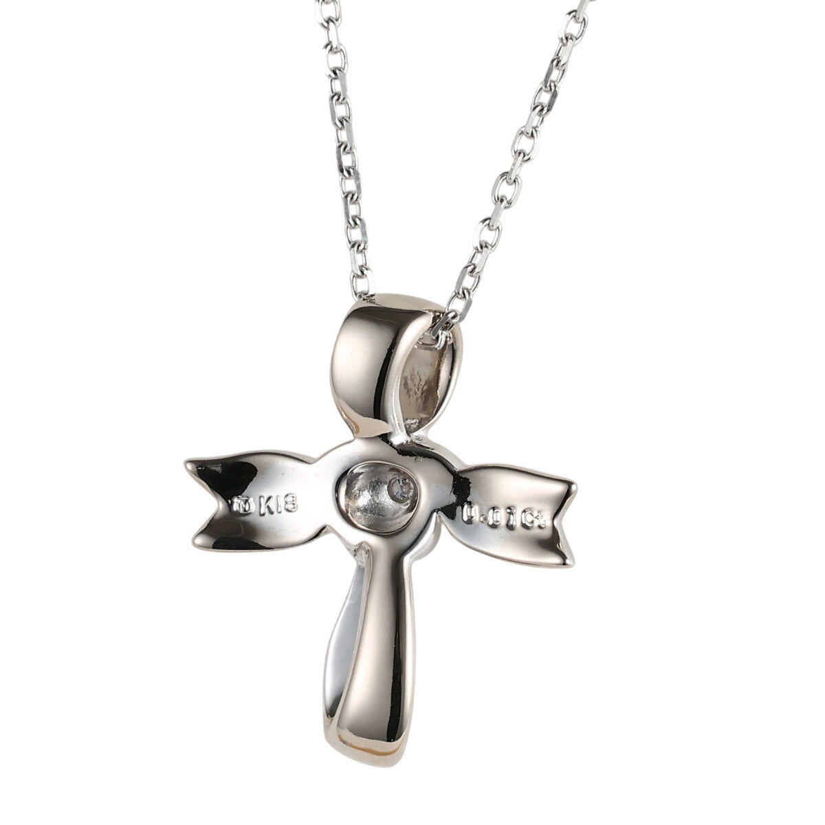 ミキモト ダイヤモンド 0.01ct クロスデザイン ネックレス K18WG J0886
