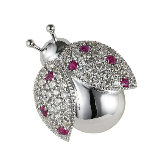 ルビー 0.14ct ダイヤモンド 0.64ct てんとう虫 ペンダントトップ ブローチ K18WG J1627