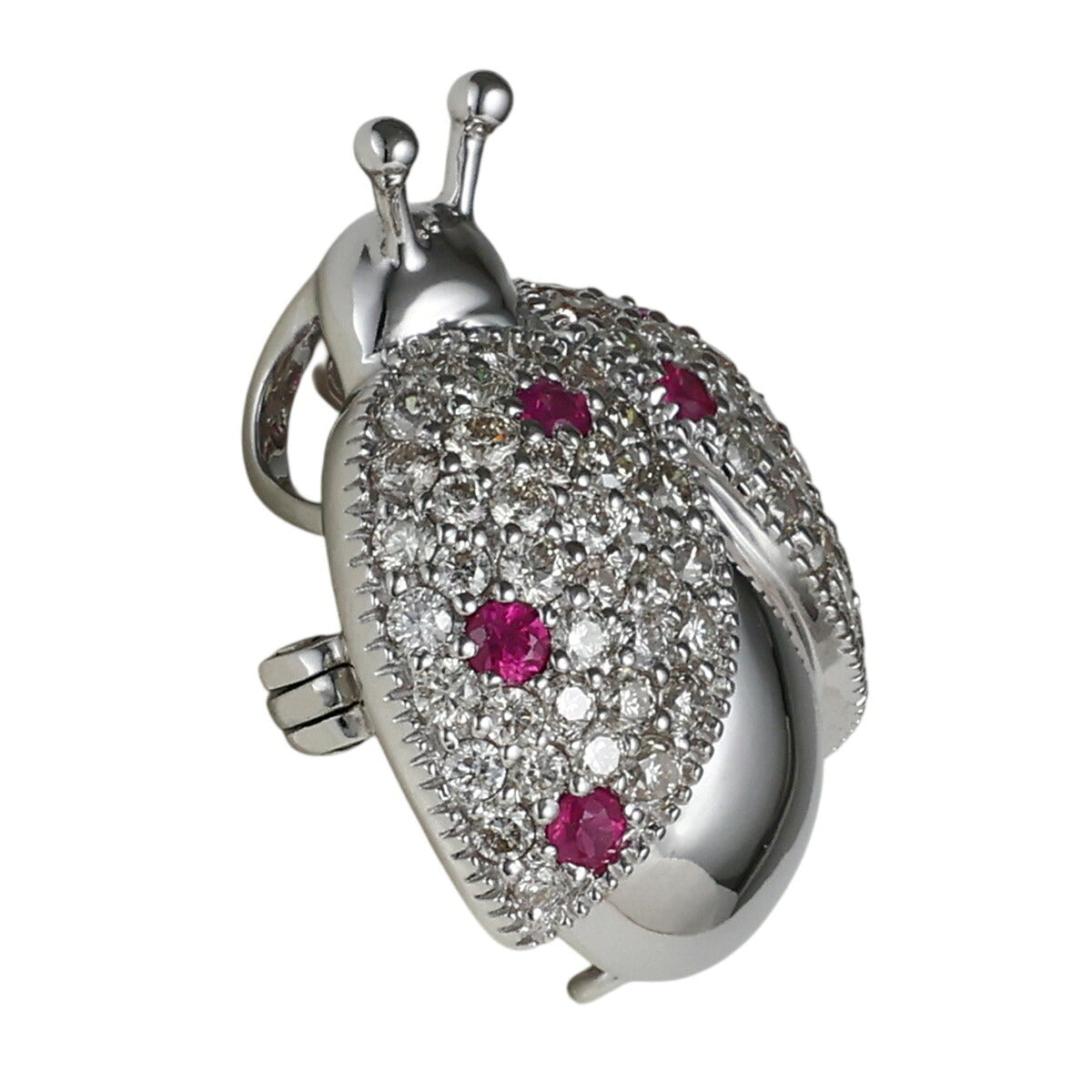 ルビー 0.14ct ダイヤモンド 0.64ct てんとう虫 ペンダントトップ ブローチ K18WG J1627
