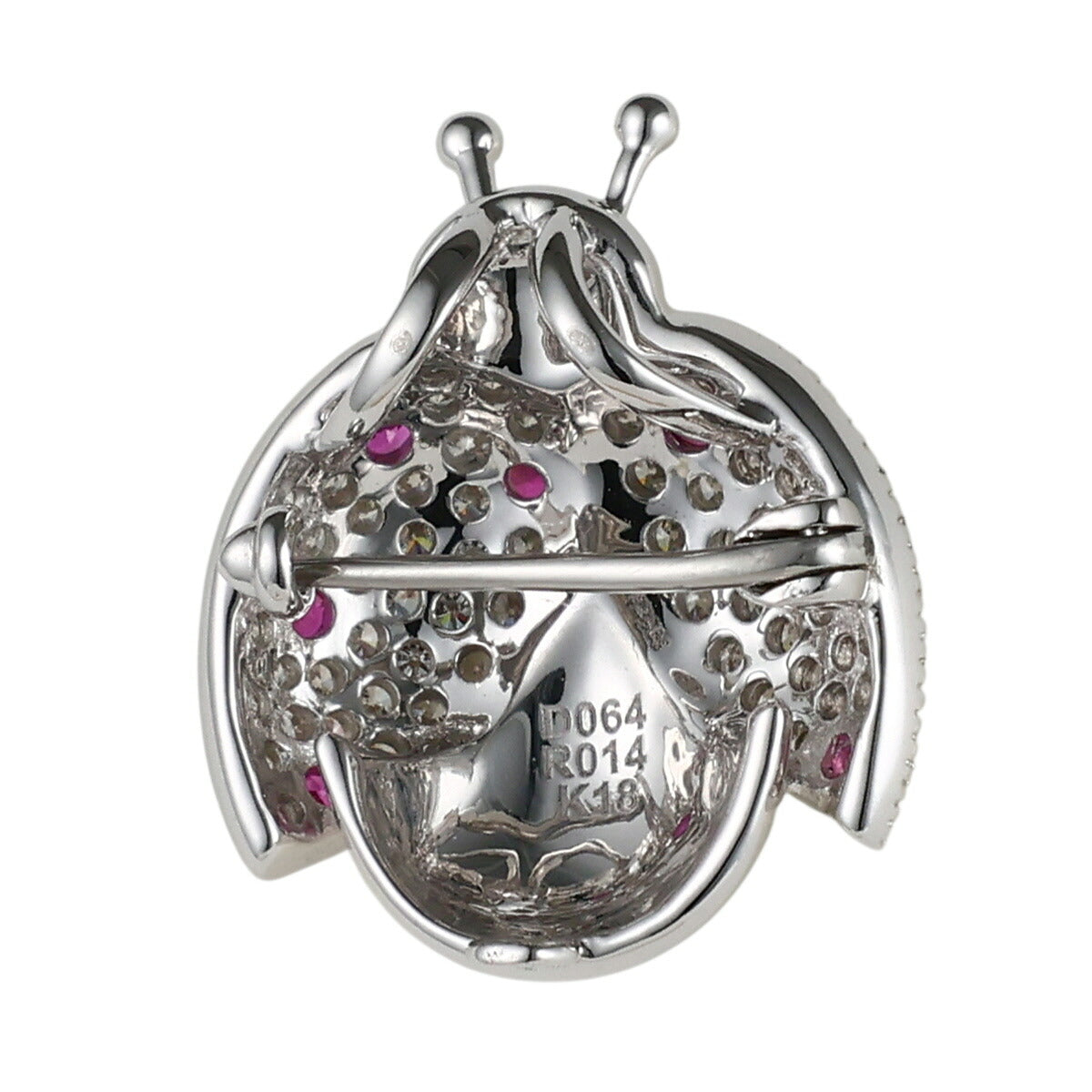 ルビー 0.14ct ダイヤモンド 0.64ct てんとう虫 ペンダントトップ ブローチ K18WG J1627